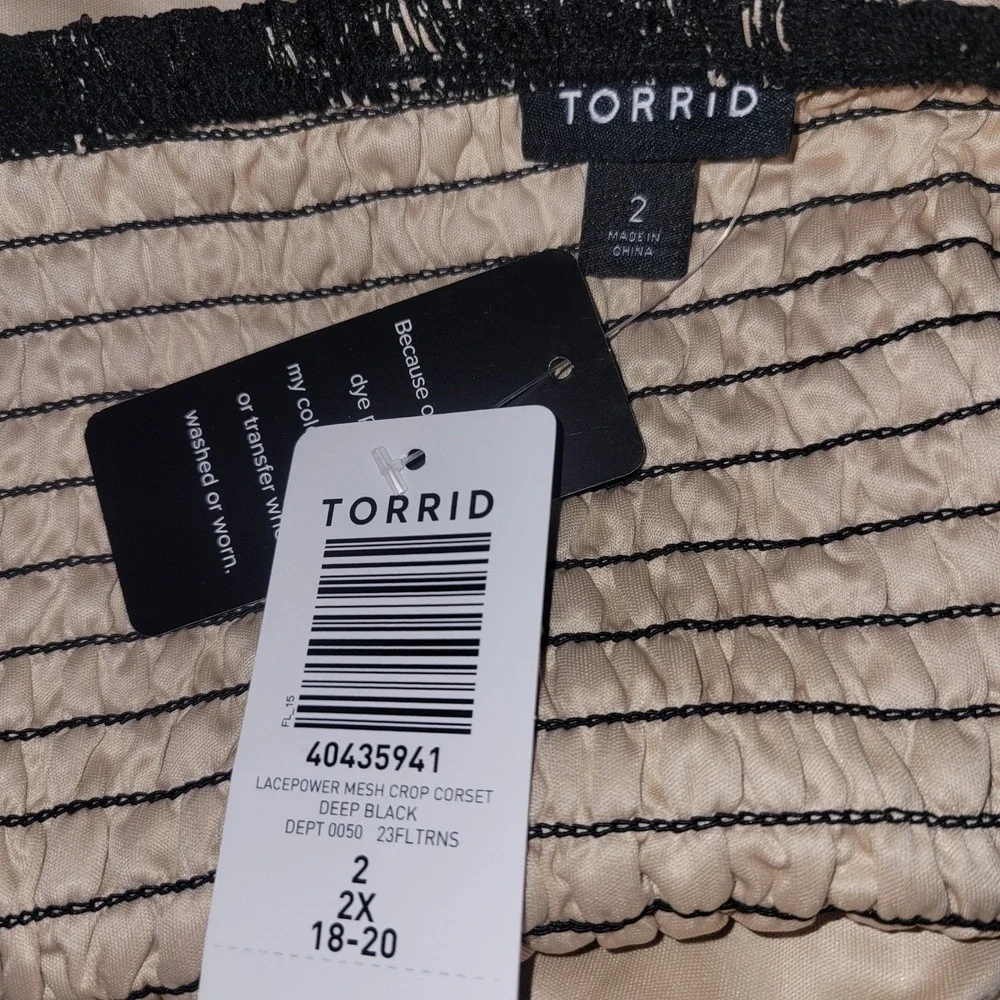 Torrid Black Lace Corset Crop Top Beige Lining Smocked Back‎ New With Tags 2/2X